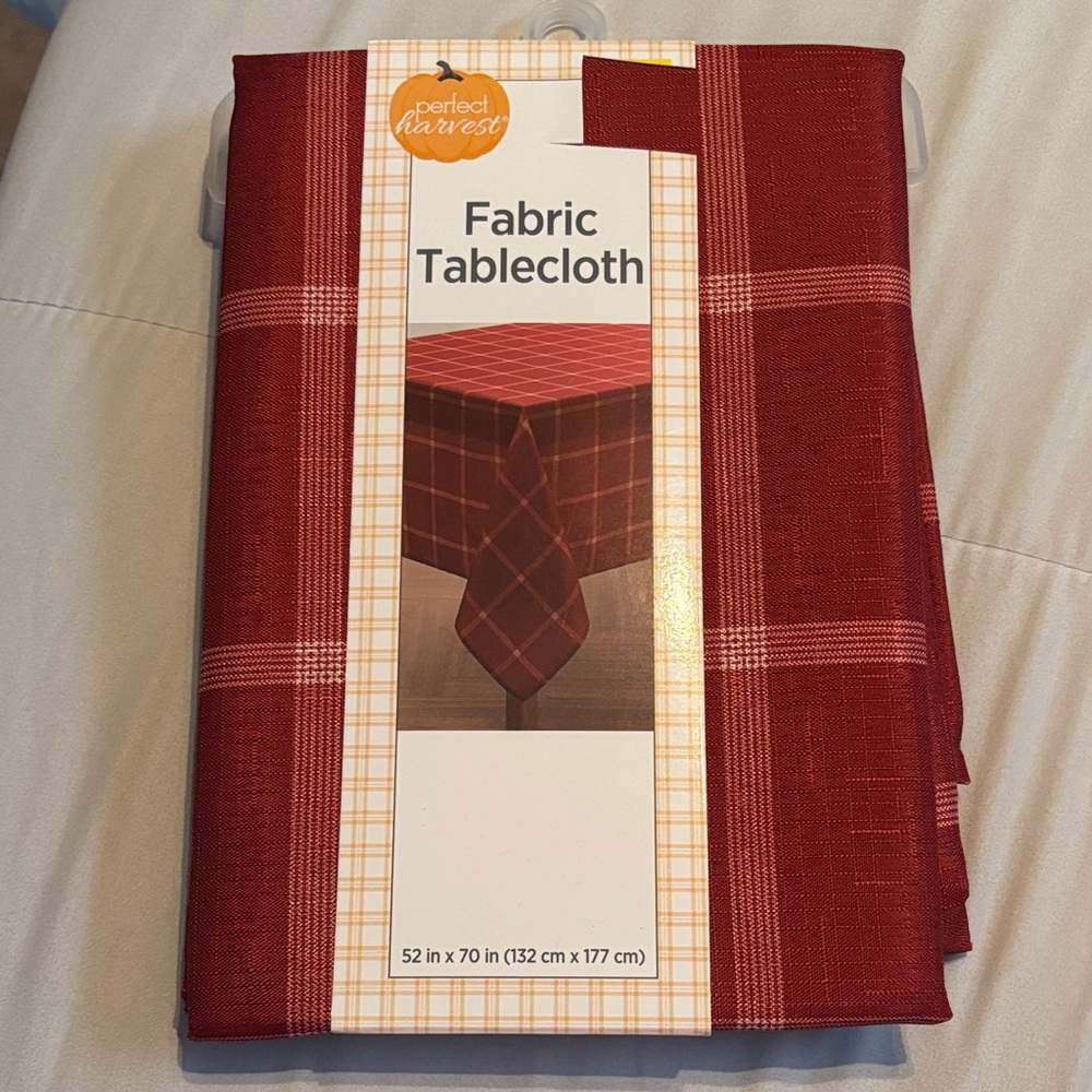 Red fabric Plaid table cloth 52 by 70 inches new